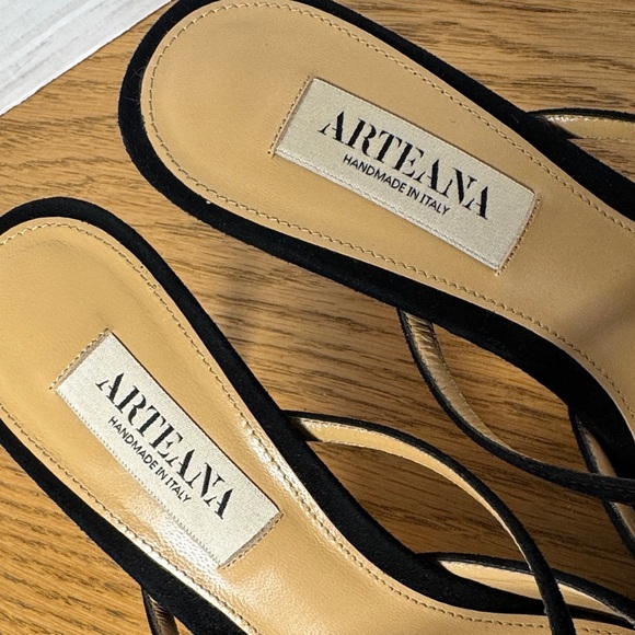 ARTEANA NWOB Black Suede T Strap Pointed Toe High Heel Mules Women's Designer 39 - Picture 3 of 13